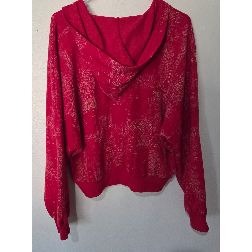 Womens Split Neck French Terry Pullover Sweatshirt Hood Wild Fable Red Paisley M - Picture 5 of 13